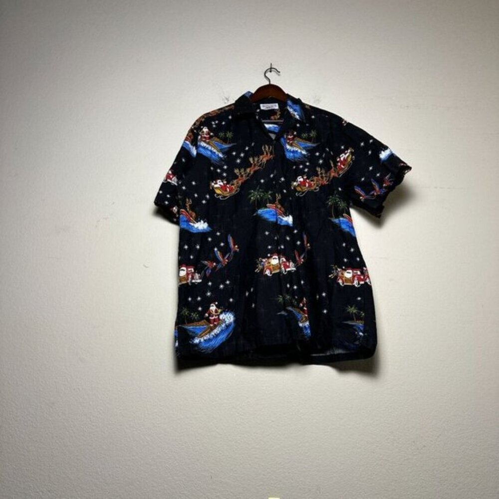 VTG Pacific Legend Hawaiian Shirt Men L Surfing Santa Classic 90s Casual Beach